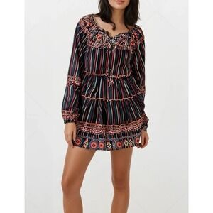 Velzera Boho Lace Up Dress Baby Doll Mini Geometric Dress Sz S‎